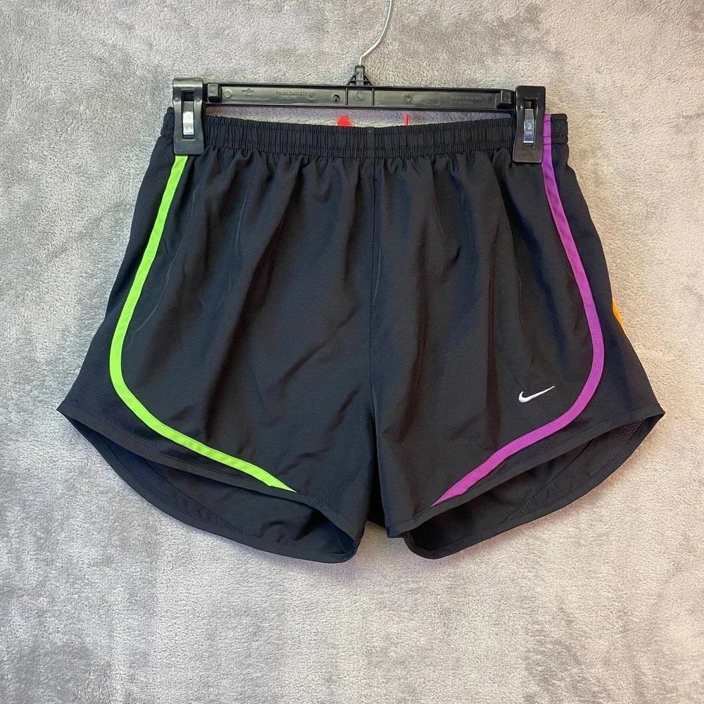 Nike Dri-FIT Running Shorts Size M Black Multicolor Trim Elastic Waist